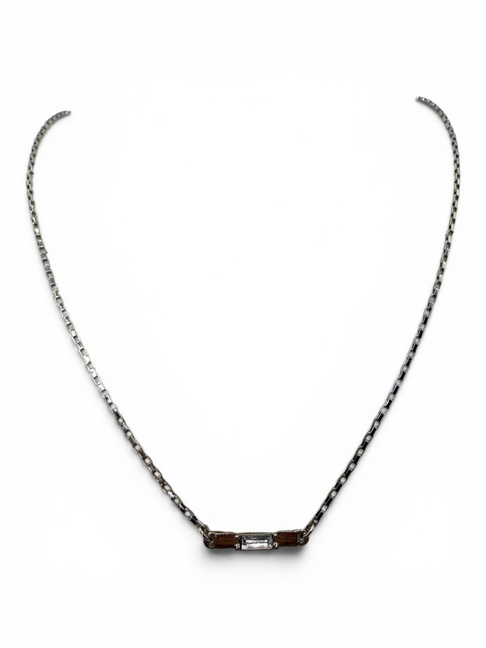 Delicate Silver Bar Necklace with Clear Stone